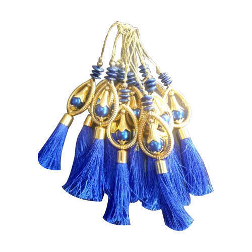 Stylish And Attractive Distinctive Look Blue And Golden Exclusive Fancy Latkan Length: 8-10 Cm  Centimeter (Cm)