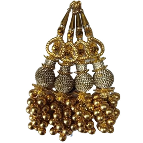Super Bright Golden Colour Designer Bead And Thread Designer Long Latkan Application: Garment