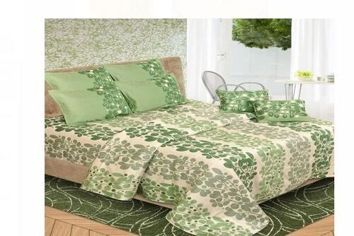 230 Cm X 250 Size White And Green Printed Cotton Double Bedsheet