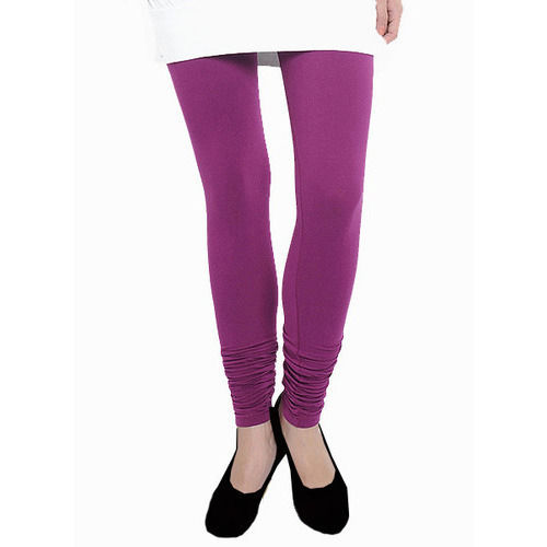 Washable Cotton Plain Purple Leggings For Woman