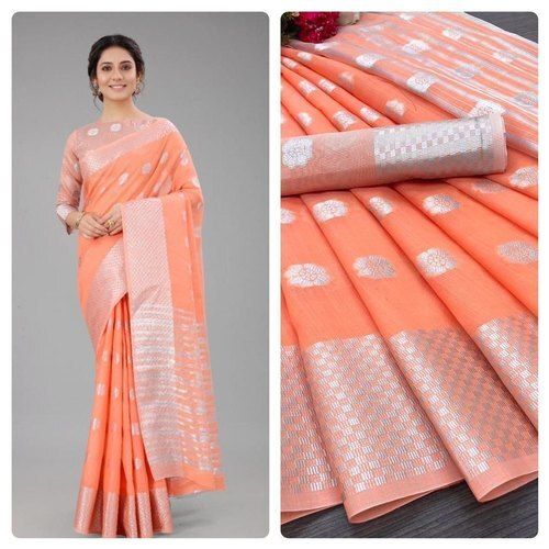 Buy BANARASI PATOLA Peach Printed Banarasi Peach Silver Buti Silk Saree  With Blouse Piece | Shoppers Stop