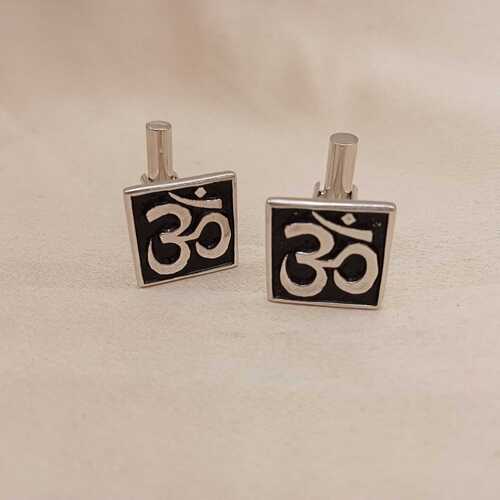 sterling silver black enamel work with Om Cufflinks 