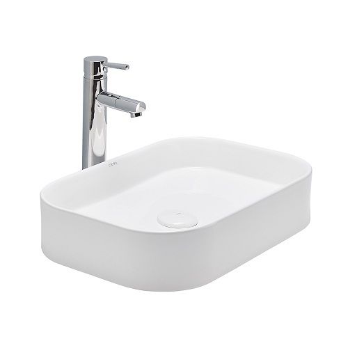 White 15-Kilograms Elongated Shape Deck Mounted Ceramic Material Wash Basin