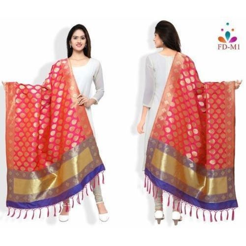 Red Attractive Look Printed Banarasi Silk Dupatta