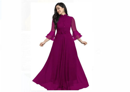 Fashionable And Modern 3/4 Sleeves Party Wear Cotton Stylish Gown