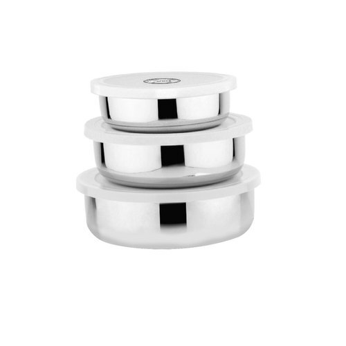 Fine Finish Stainless Steel 3 Bowl Set Food Storage Container with White Lid