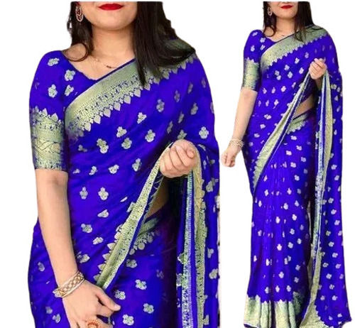 Stainless Steel Party Wear Comfortable Royal Blue Designer Printed Georgette Saree 