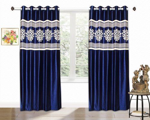 Polyster Blue Embroidered Polyester Window Curtain