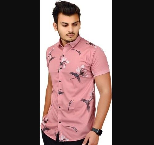 Printed Causal Wear Short Sleeves Straight Collar Cotton Mens Shirt