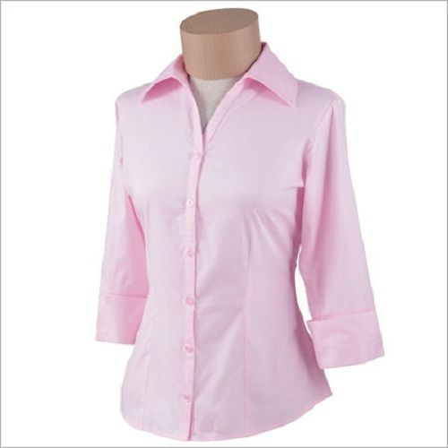 Skin Friendly And Washable Light Pink Cotton Based Women Formal Shirts Collar Style: Classic