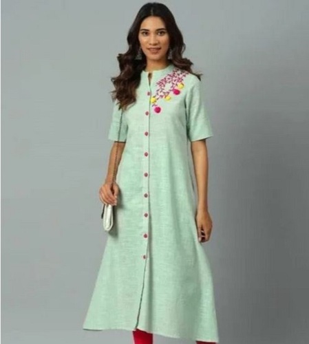 सफ़ेद धोने योग्य और आरामदायक कैज़ुअल वियर प्रिंटेड सी ग्रीन स्टाइलिश कॉटन कुर्ती