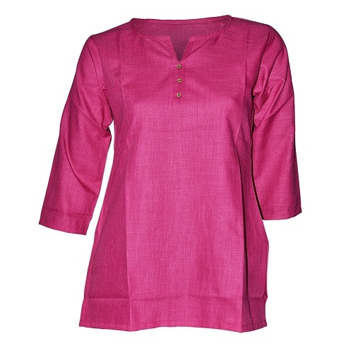 Fashionable And Stylish 3/4 Sleeves Plain Short Cotton Kurti For Ladies