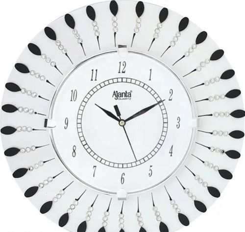 Adjustable Button Stylish Round Silver And Black Ajanta Wall Clock