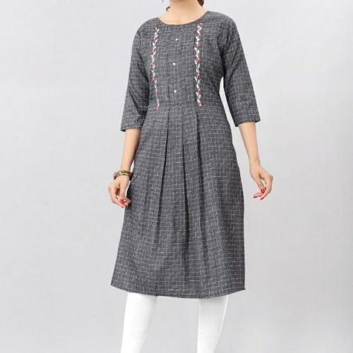 Eye Catching Pattern And Optimum Finish Light Weight Designer Cotton Embroidery Kurti