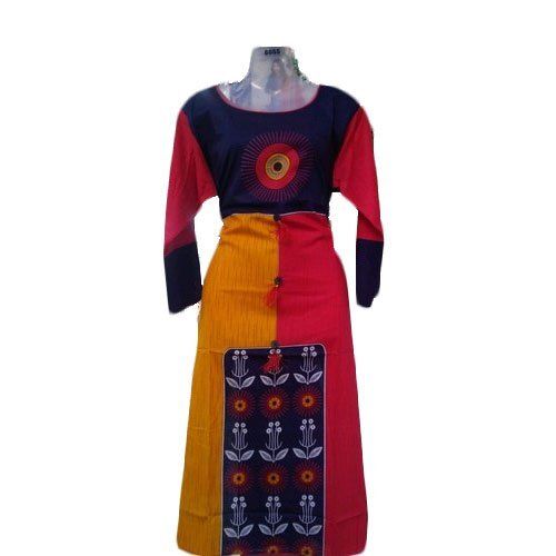 Multicolor Three Fourth Sleeve Collar Neck Casual Wear Printed Ladies Cotton Kurti