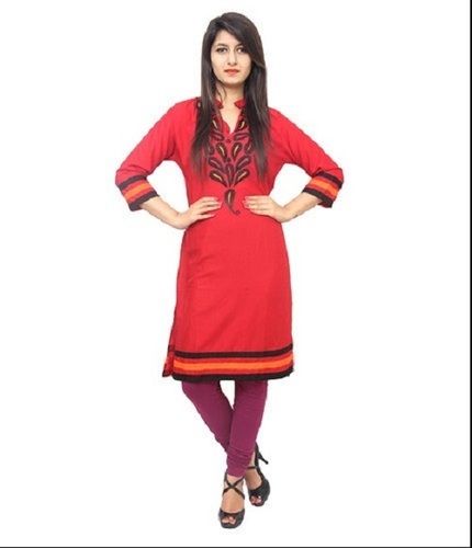 Silver Red Printed Washable And Comfortable Cotton Ladies Designer Kurti