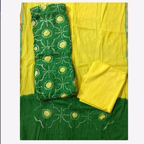 Yellow And Green Printed Pattern Ladies Cotton Unstitched Suit