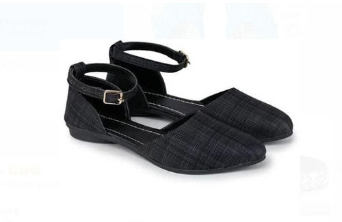 Black Point Toe Style Ankle Strap Type Flats Sandals For Girls