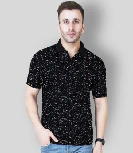 Black Printed Short Sleeves Comfortable Cotton Men T Shirt