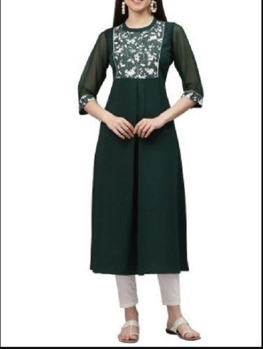 Dark Green Plain Washable And Comfortable Designer Cotton Ladies Kurti