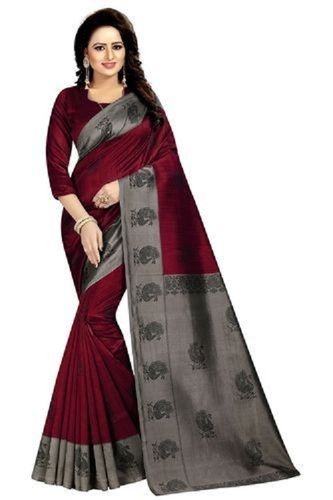 Maroon Gray Fashionable Stylish And Ladies Printed Sarees