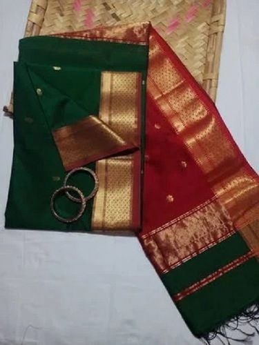 Maroon And Green 5.5 Meter Length Comfortable And Washable Cotton Silk Saree