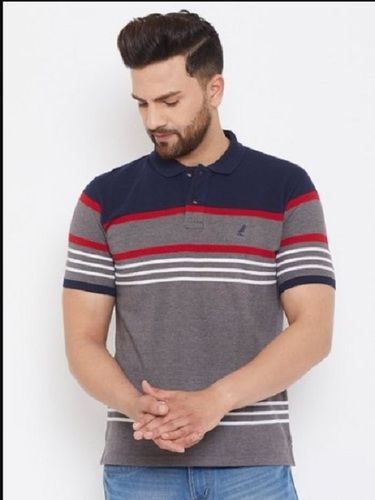 Multicolor Striped Pattern Washable And Comfortable Polo Cotton T Shirt Gender: Male