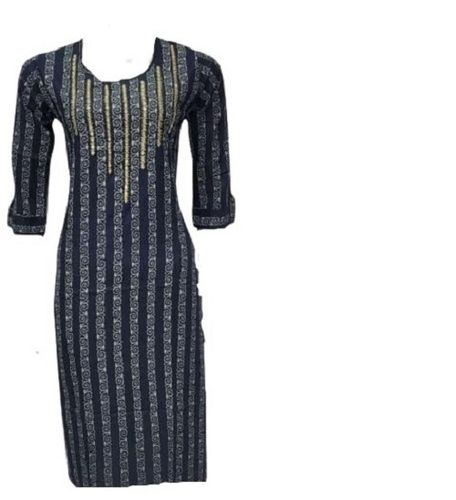 Navy Blue Washable And Comfortable Cotton Ladies Designer Kurti