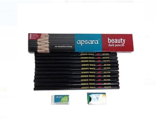 Pack Of 10 Pieces Black Round Wooden Apsara Pencil 