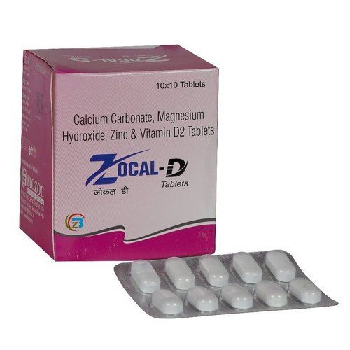 Zocal-D Vitamins D2 Tablet 10X10 Tablet Pack Ingredients: Calcium Carbonate