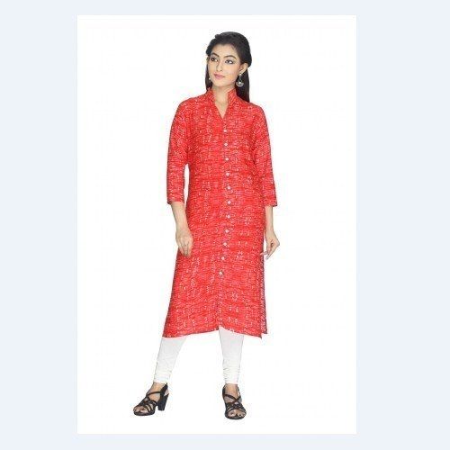 Collar Neck 3/4 Sleeves Beautiful Casual Wear Khadi Handloom Kurta For Ladies