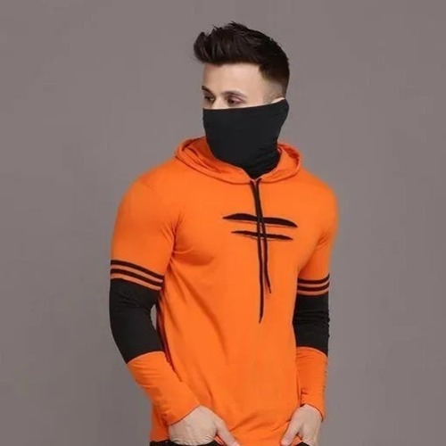 पर्यावरण के अनुकूल नारंगी आरामदायक और सांस लेने योग्य फुल स्लीव पुरुषों की हुड वाली टी शर्ट