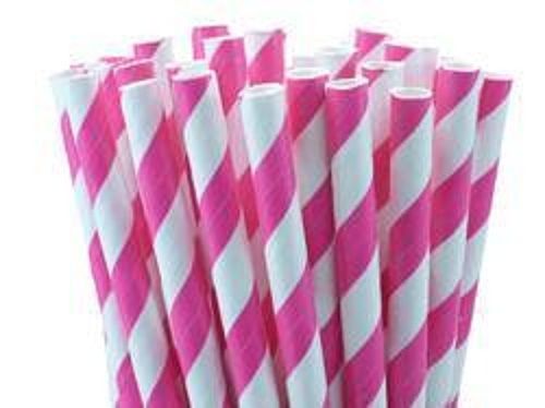 Reusable Disposable Eco-Friendly Biodegradable Pink And White Paper Straw  Size: 8Mm