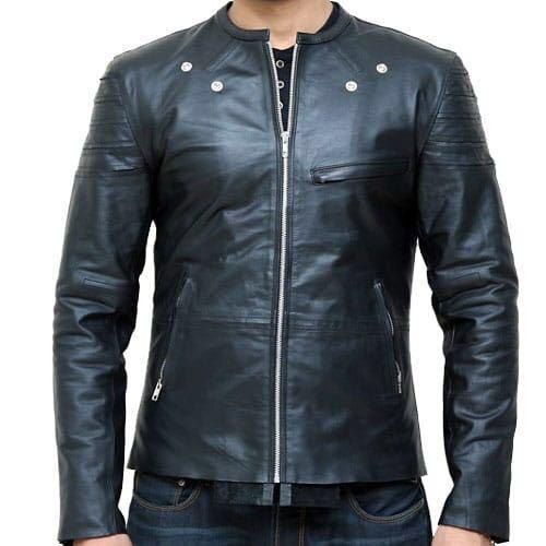 Black Casual Wear Full Sleeves Zip Closure Type Slim Fit Men Leather Jackets