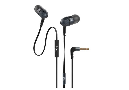 Rubber And Plastic Body Boat Bassheads 228 In Ear Black Wired Earphone With Mic
