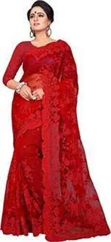 Stylish Party Wear Stone Worked With Blouse Net Embroidery Ladies Saree