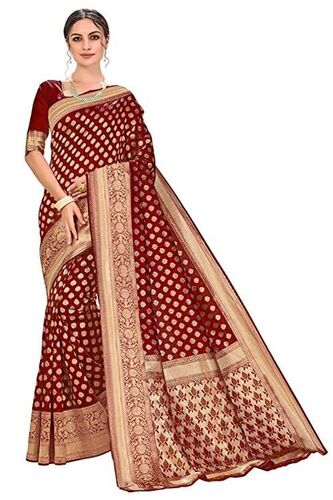 Stylish And Fashionable Zari Worked With Blouse Wedding Silk Ladies Saree