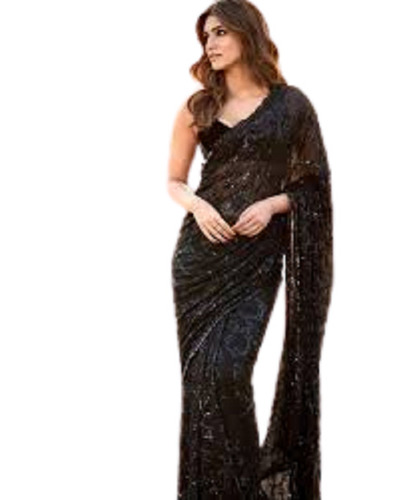 Black Embroidered Saree For Womens