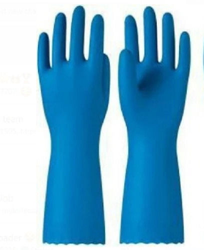 Cotton Blue Waterproof Rubber With Full Finger Long Rubber Gloves