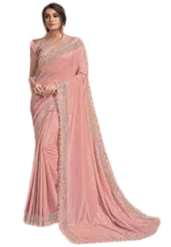 Light Pink Ladies Comfortable Soft And Peach Designer Saree