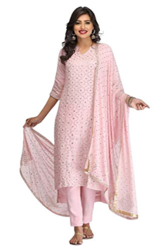 Light Pink Multi Color Stylish And Comfortable Embroidered Work Chikan Suit