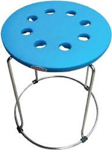 Machine Made Strong Durable Sturdy Corrosion Resistant Round Steel Sky Blue Silver Stool 