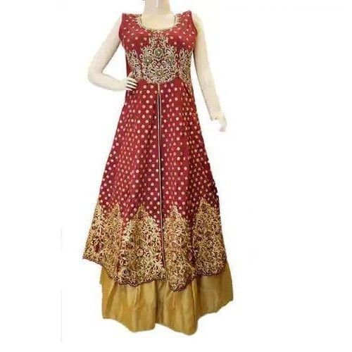 Red And Golden Wedding Wear Embroidered Ladies Ethnic Wear Gown