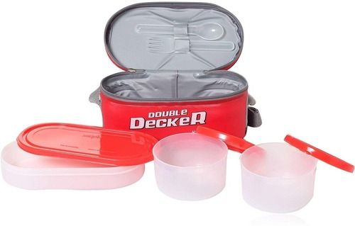 2 Containers And 1 Microwave Safe Container Plastic Double Decker Lunch Box Set Thickness: 3 Millimeter (Mm)