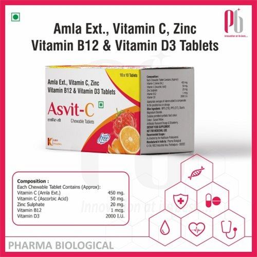 Asvit-C Amla, Vitamin C, D3 And B12 With Zinc Chewable Tablets