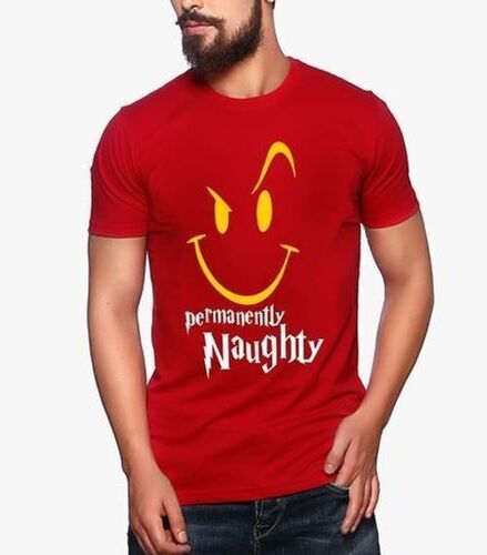 Maroon Cotton Round Neck Smiley Printed Red T-Shirt 