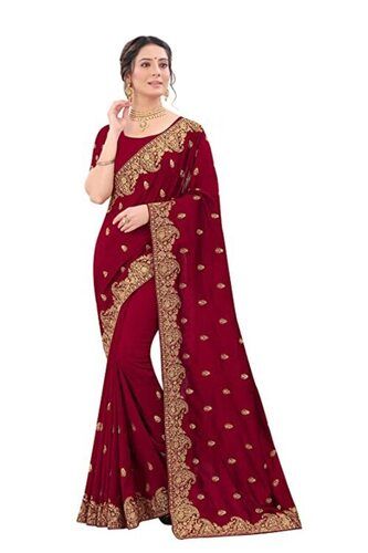 Designer Maroon And Silk Women Saree