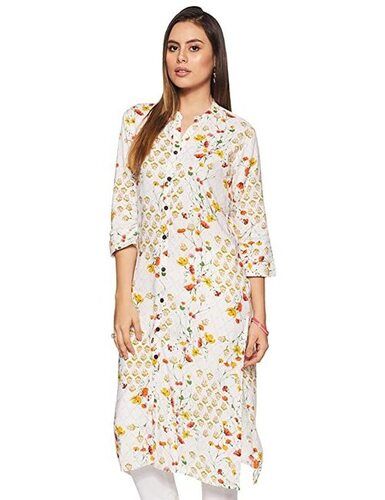 Ladies 3/4 Sleeves Printed Cotton Kurti Bust Size: 42 Inch (In)