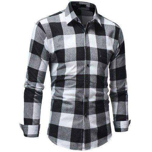 Men Lightweight Full Sleeves Checked Print Black And White Shirt Application: Foil Shrinking