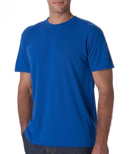 Blue Mens Casual Wear Round Neck Short Sleeves Polyster Plain T-Shirt